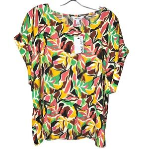 Nine West XXL Multicolor Leaf Print Relaxed‎ Fit Tunic Top NEW Fall Blouse